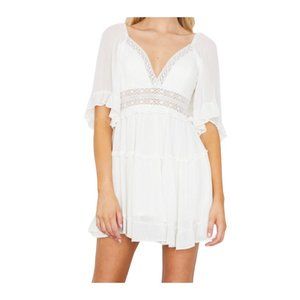 One and Only Flutter Sleeve Crochet Mini Dress White Size Large NWT